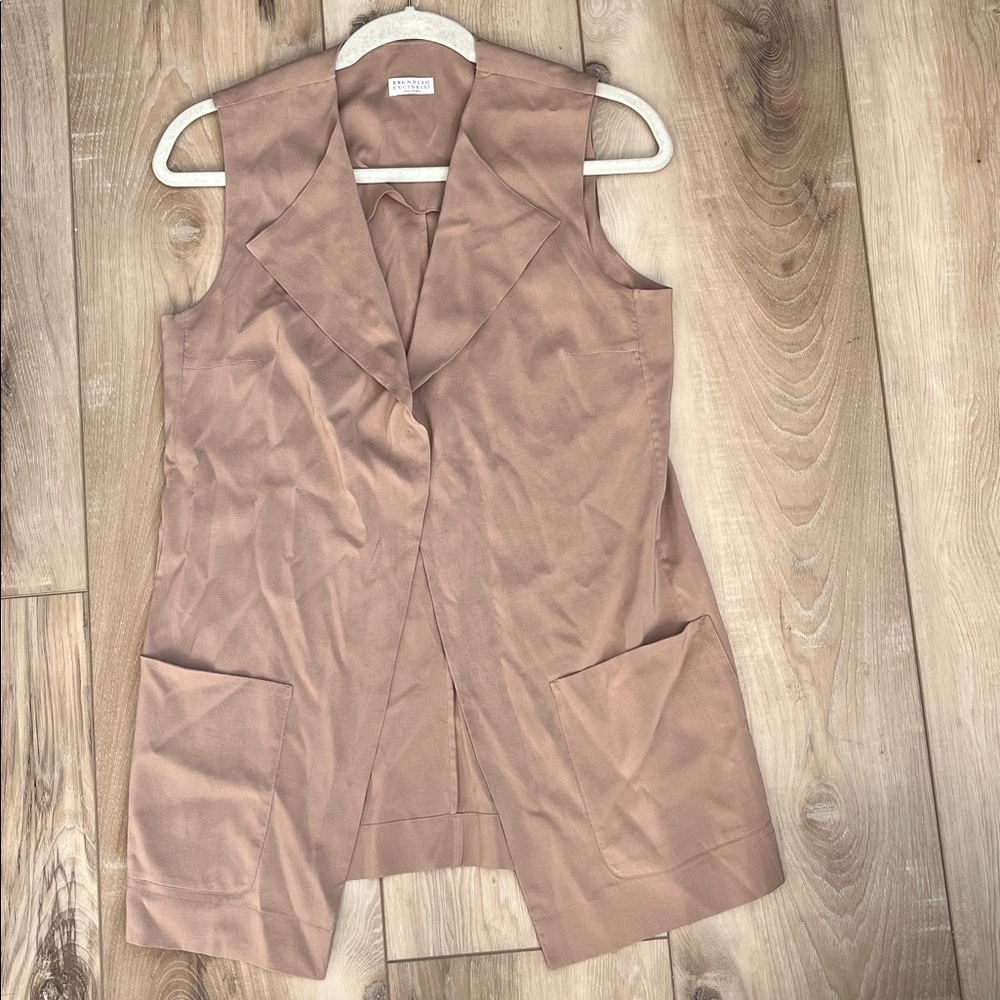 Brunello Cucinelli Women’s Silk Stretch Vest Taupe Size Medium
